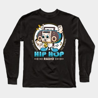 Hip Hop Radio, cartoon mascot rapper radio Long Sleeve T-Shirt